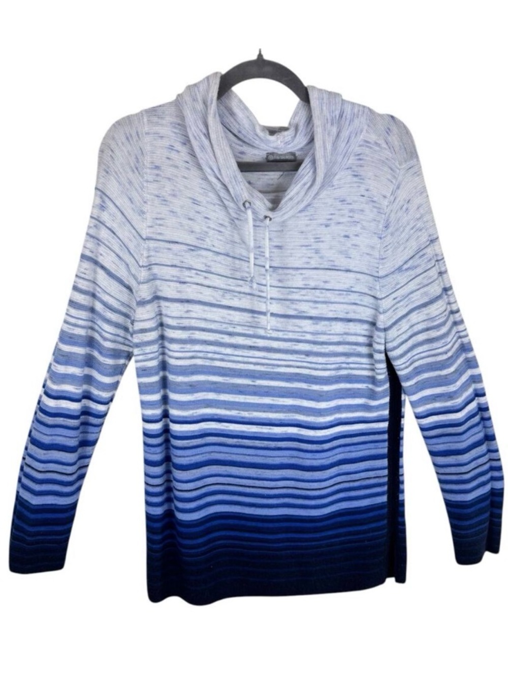 Talbots Blue Gray Striped Ombre Long Sleeve Cowl Neck Knit Pullover Size‎ M